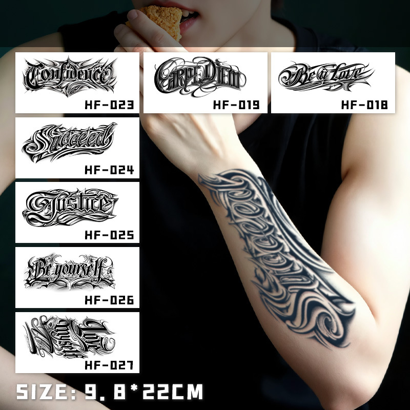 Adhesivos de tatuajes a base de hierbas con letras para hombres, impermeables y de larga duración, sin reflejos, tatuajes semipermanentes, personajes de flores, brazos y hombros femeninos