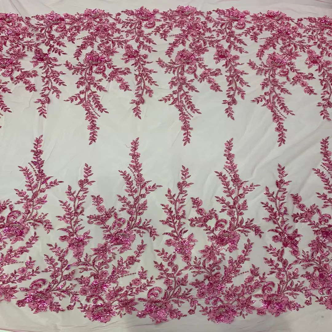 Hecho a mano con cuentas de tela de encaje vestido de novia encaje bordado tela vestidos de novia JX3464