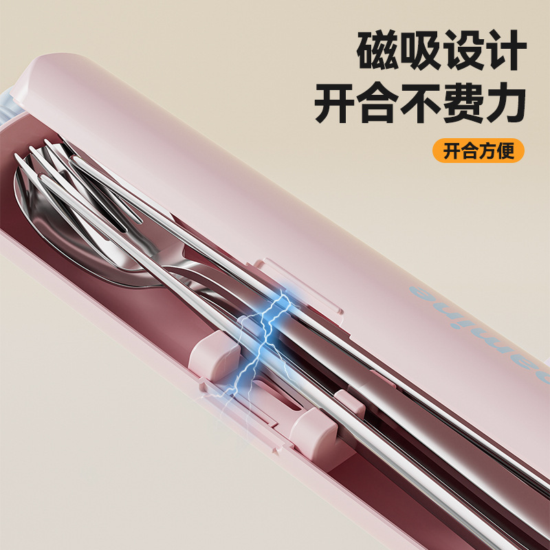 304不锈钢便携餐具筷子勺子套装上班族学生多巴胺餐具三件套旅行|undefined