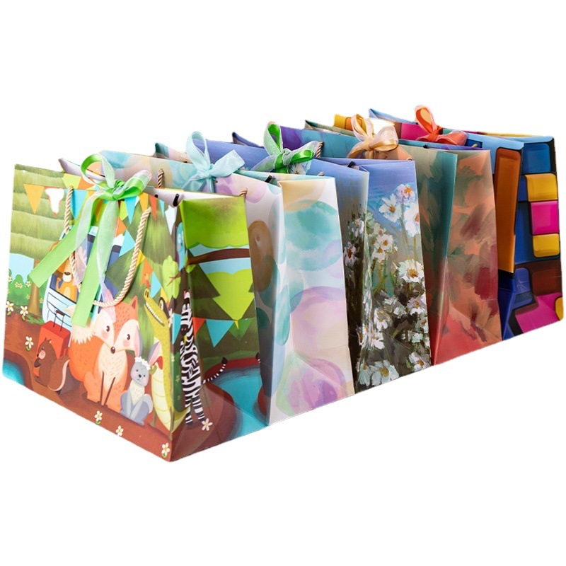 En stock estilo de pintura al óleo bolsa de regalo de mano bolsa de regalo de estilo ins bolsa de regalo bolsa de dulces de boda tienda de ropa bolsa de papel al por mayor