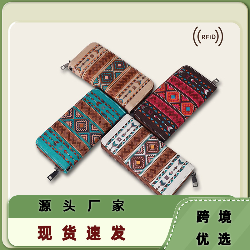Cross-border Hot Bohemian Style with RFID Function Fashion Retro Wallet Wrist Bag Shiling Wholesale