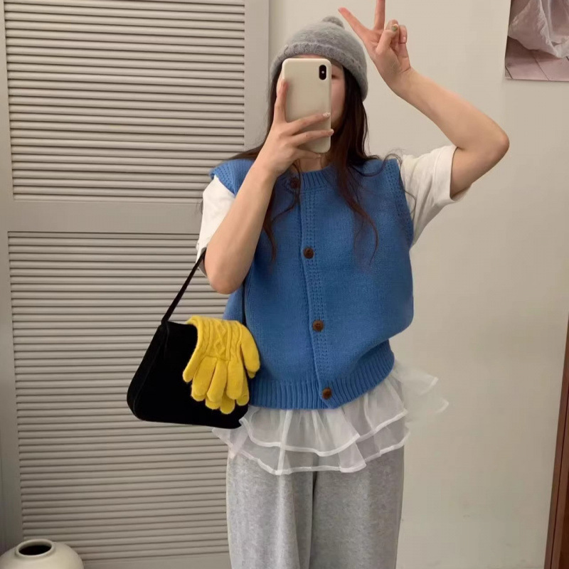 2025新款韩系小个子针织学院风女叠穿马甲开衫背心毛衣女款上衣|undefined