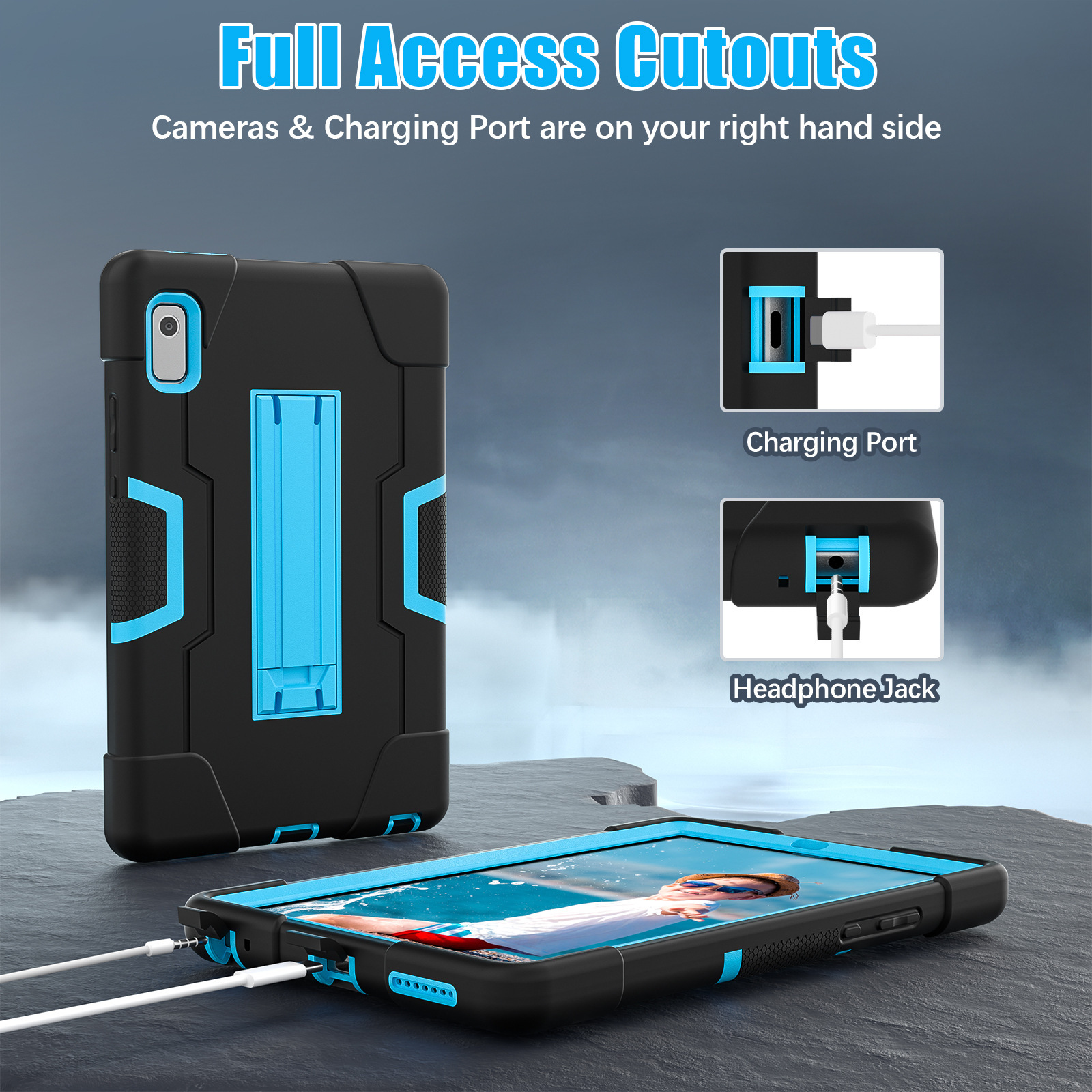 Aplicable a 2023 Nuevo Lenovo M9 funda protectora de tableta a prueba de tres M8 soporte de silicona todo incluido Funda protectora resistente a caídas para niños