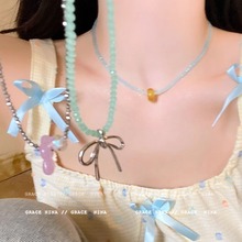 降温艺术生！日常百搭串珠花朵吊坠项链配饰女款夏天多巴胺锁骨链