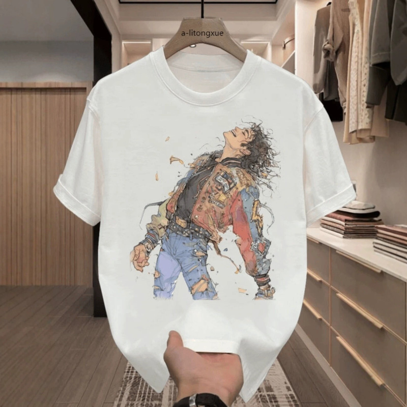 European Summer New Style Michael Jackson Printed Cotton Short-Sleeved T-Shirt Slim Fit Round Neck Half-Sleeved Bottoming Shirt European Summer New Style Michael Jackson Printed Cotton Short-Sleeved T-Shirt Slim Fit Round Neck Half-Sleeved Bottoming Shirt