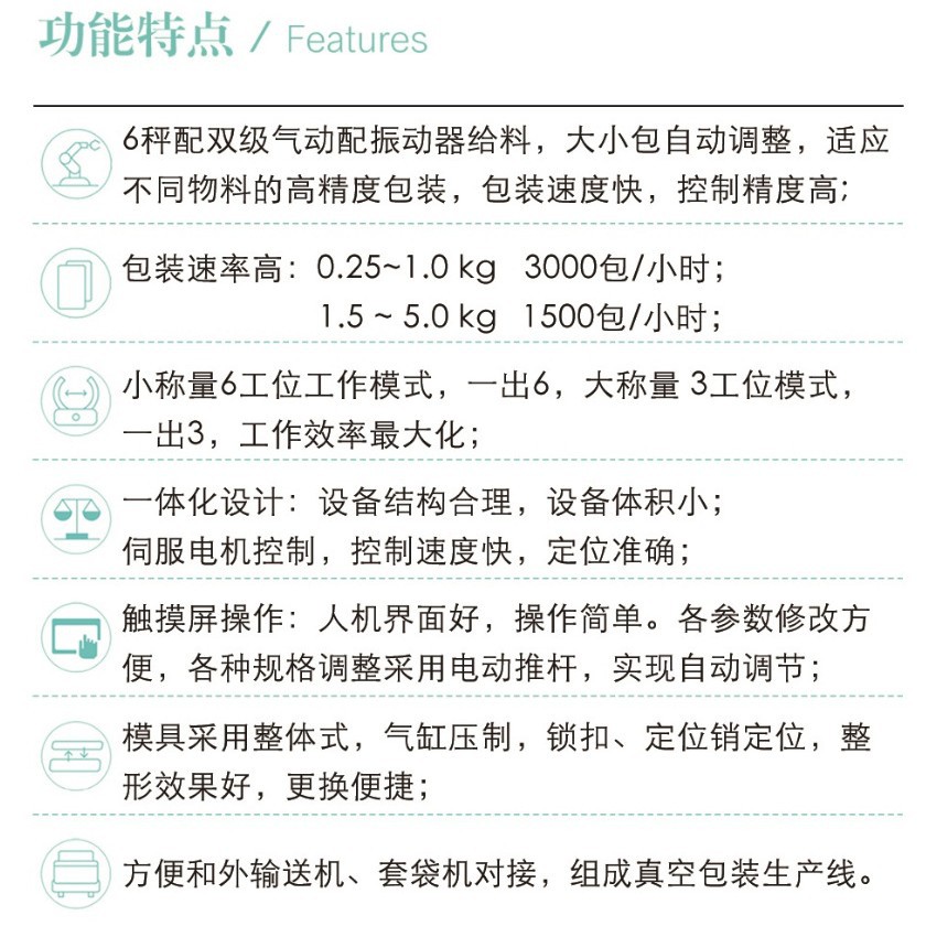 Yujie Six-Sided Vacuum Packaging Machine with Small Six-Way and Large Three-Way Outlets, Doubles the Efficiency, 5F160D Rice and Grain Packaging Machine