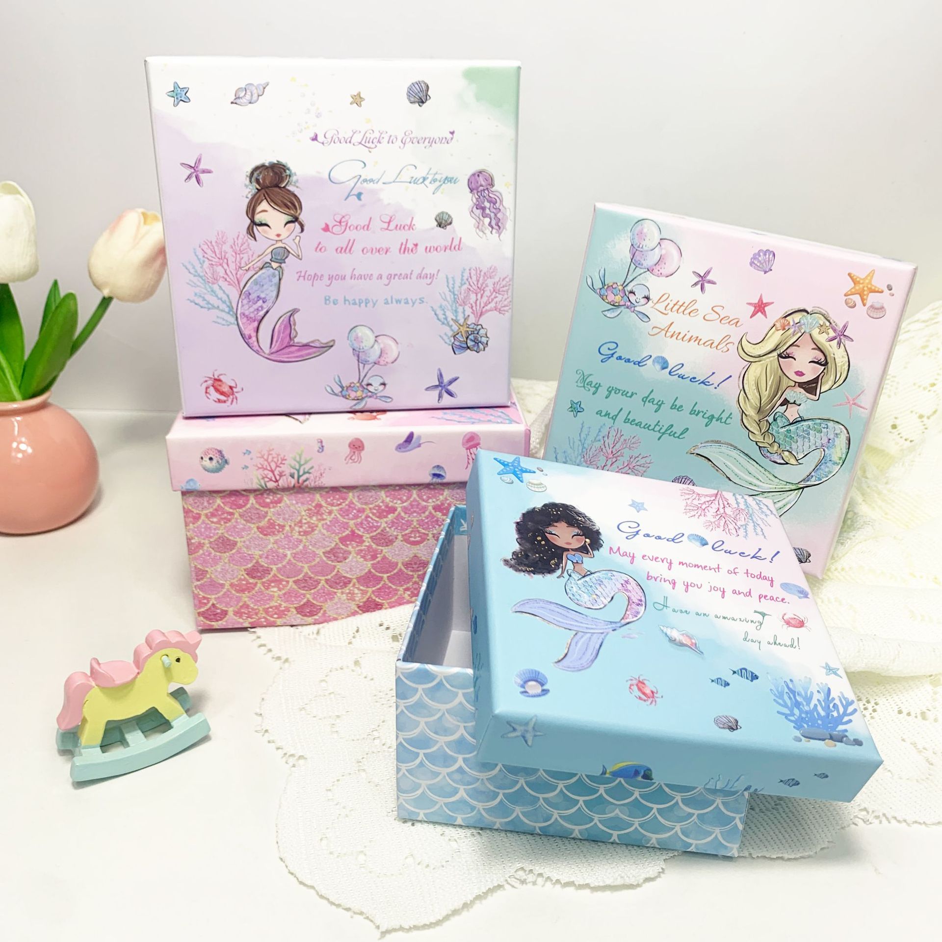 礼品包装盒人鱼公主方形套盒生日儿童礼物收纳礼品盒