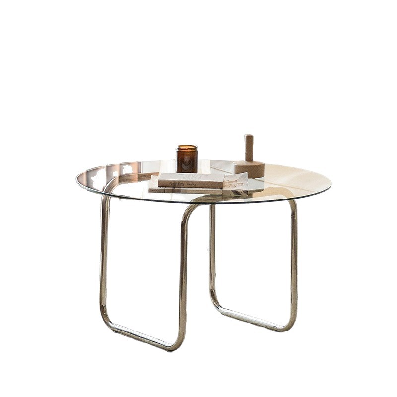 Nórdico moderno sala de estar nueva mesa de té de acero inoxidable mesa de té de vidrio sala de estar hogar de lujo ligero mesa de té de vidrio