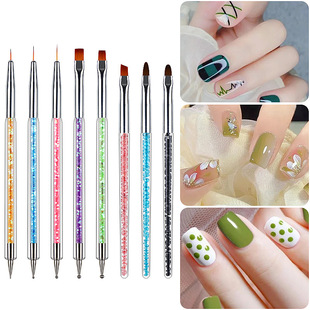 Cross-Border Double-Ended Nail Art Crystal Pen Set for Painting, Dotting, Gradient, Nail Line Drawing, Carving, and Phototherapy Pen for Nail Technicians