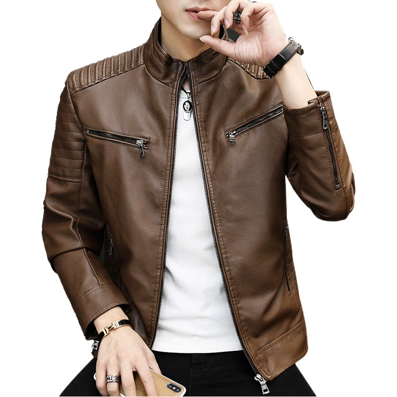 Весенне-осенняя кожаная куртка, тонкая мотоциклетная красивая модная кожаная куртка с воротником-стойкой, новинка 2022, список студенческой кожаной мужской одежды