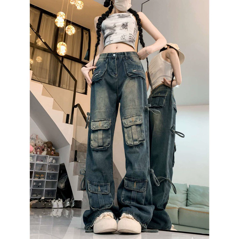 2024-май новые мужские и женские американские ретро арочные джинсы женские ниши с высокой талией с тонкими широкими ногами прямые брюки