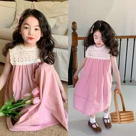 女童公主裙夏季新款韩版蕾丝绣花无袖背心裙连衣裙中小童一件代发