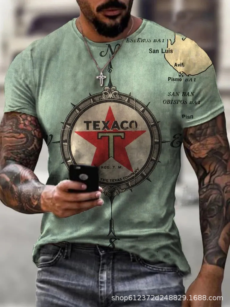 Fabricante de la fuente de los hombres de la camisa de manga corta de la calle Nueva Venta caliente de comercio electrónico transfronterizo camiseta impresa 3D arte flexible