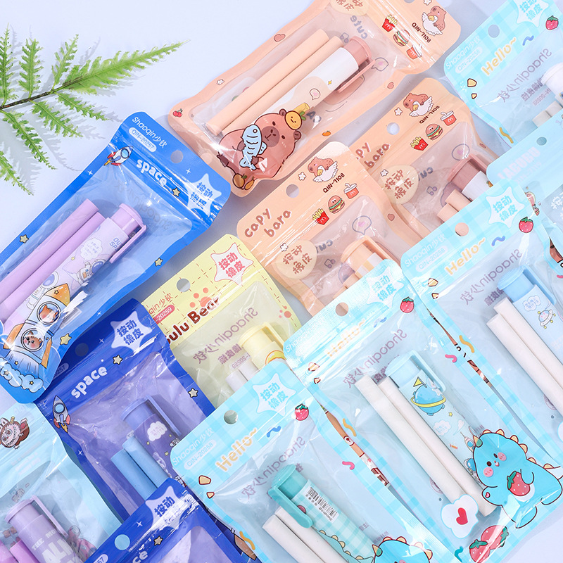 Embolsado creativo de dibujos animados push eraser Escuela Primaria kindergarten niños suministros especiales lindo borrador venta al por mayor protección del medio ambiente