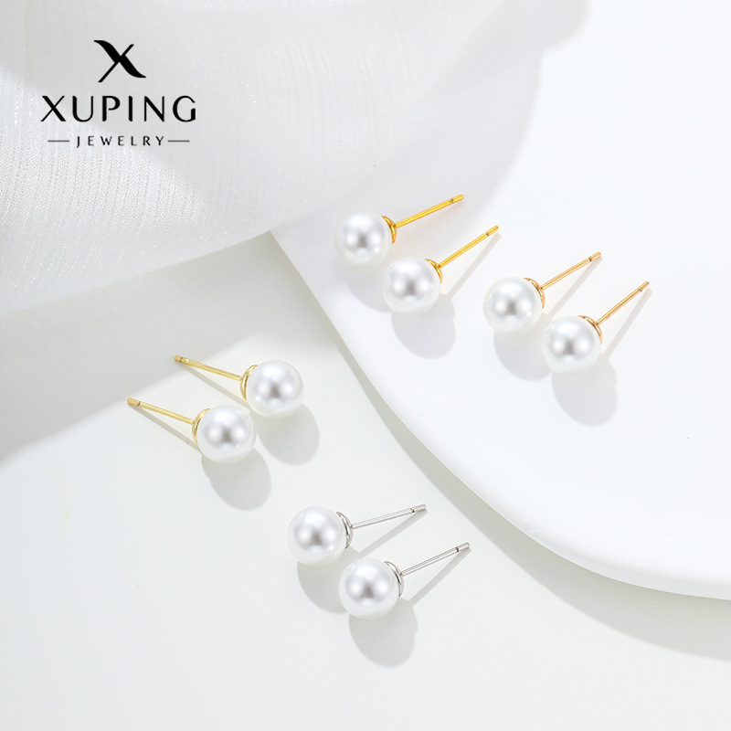 Aretes de Perla de Imitación de Aleación de Cobre Galvanizados para Mujer