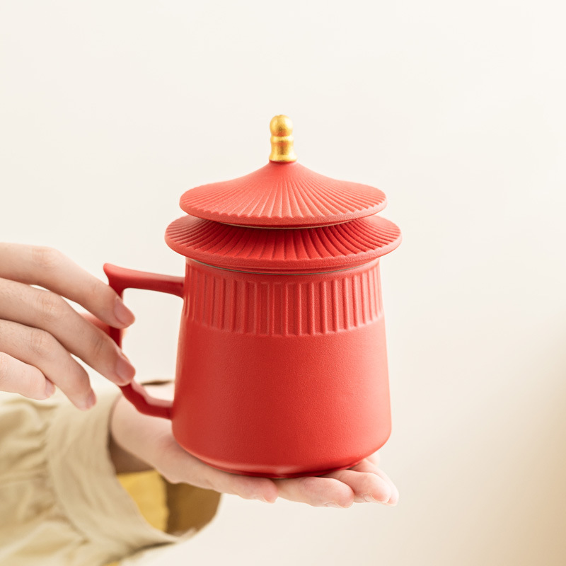 Ciudad Prohibida Wenchuang taza de cerámica de tres piezas taza de filtro conjunto de bolígrafo de portátil caja de regalo bolsa LOGO grabado