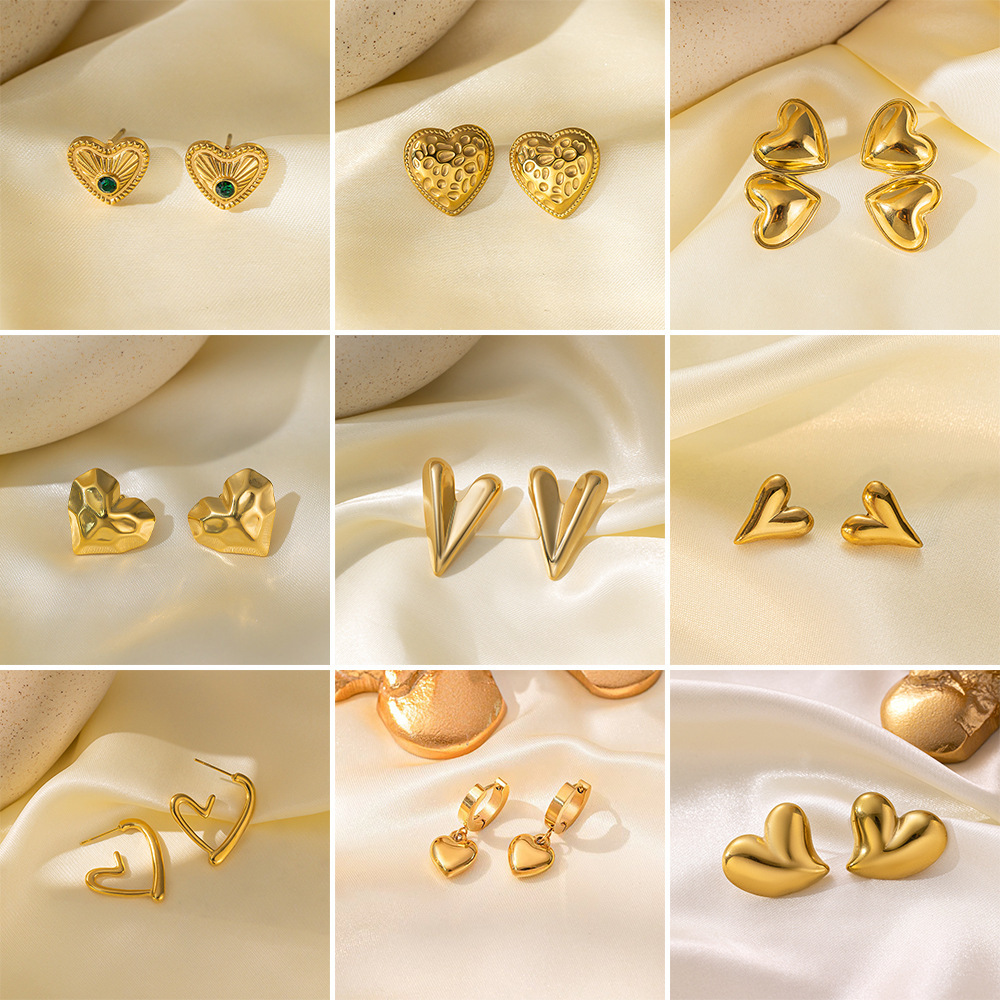 10g Weight 304 Stainless Steel Ear Needle Material Ear Studs Classification 1 Pair Quantity Holiday, Daily Occasion Titanium Steel Material Irregular, Heart Shape Pattern Women's Gender Plating Design Basic, Simple Style Style 1 Pair Basic Simple Style Irregular Heart Shape Plating Titanium Steel Ear Studs 无