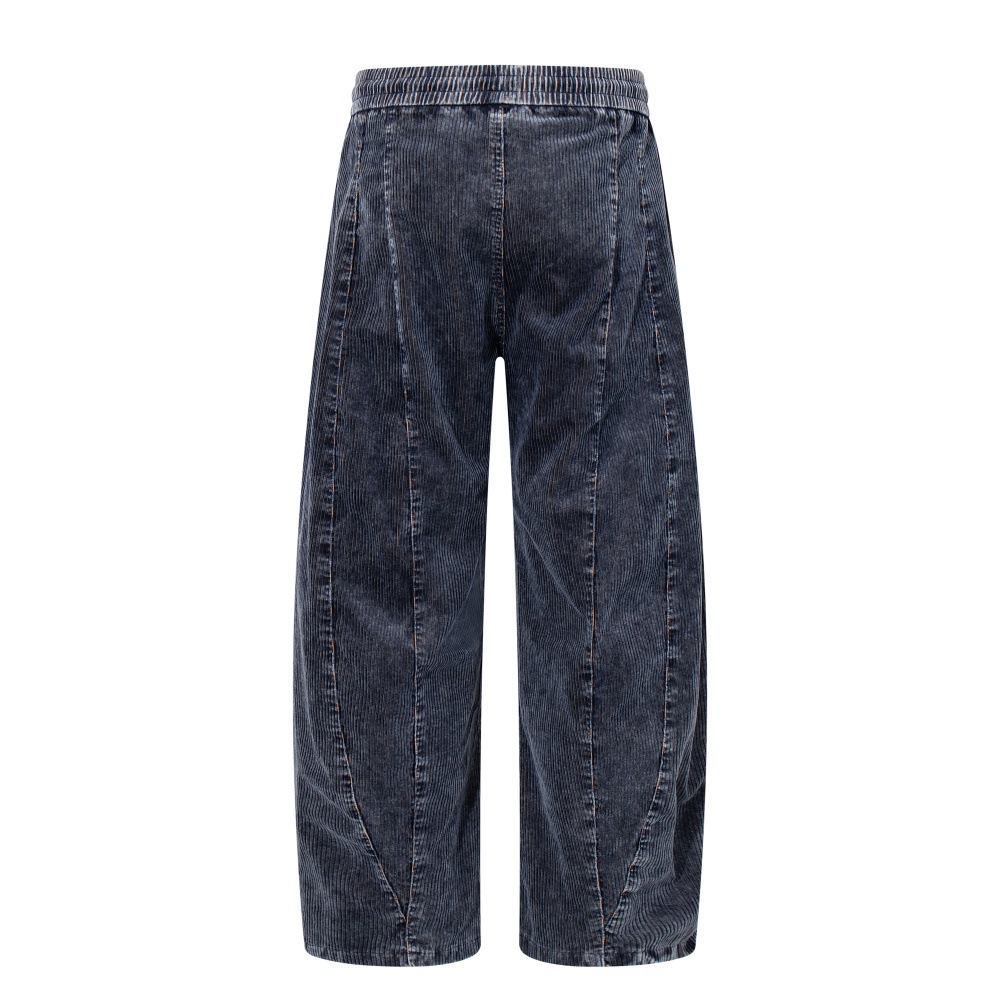 Corduroy Casual Men's Trendy Brand Elastic Waist Deconstructed Patchwork Design Wide-Leg Straight Long Pants_voghion.com