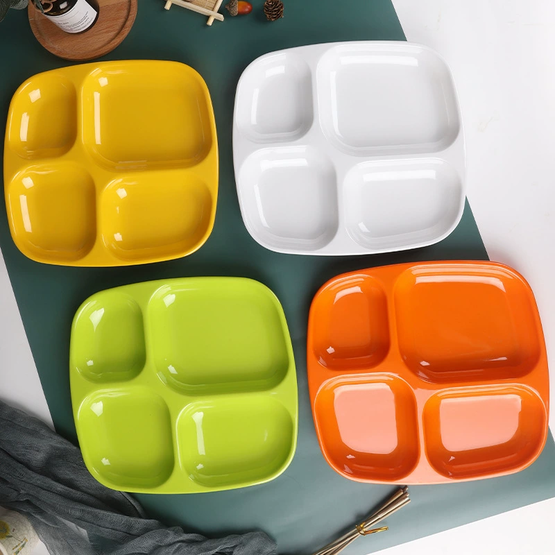 Dinner plate for commercial use, plastic rectangular school tableware