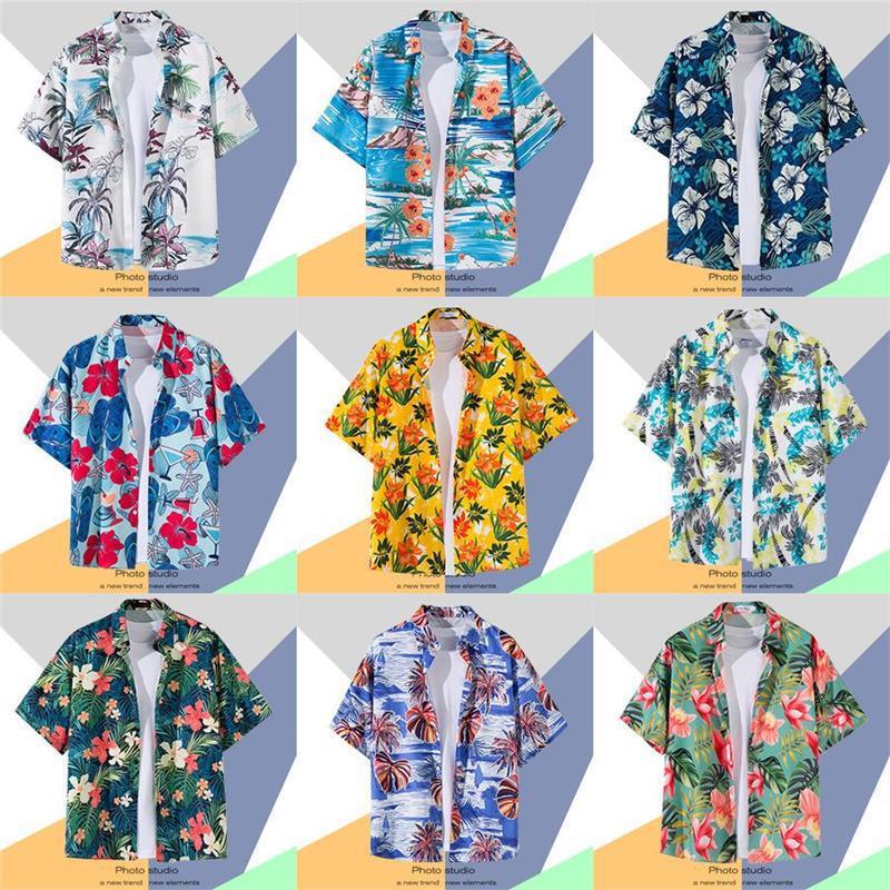 Hawaiian Ice Silk Flower Shirt Men's Short-Sleeved Ins Handsome Summer Thin Loose Beach Retro Shirt Hong Kong Style