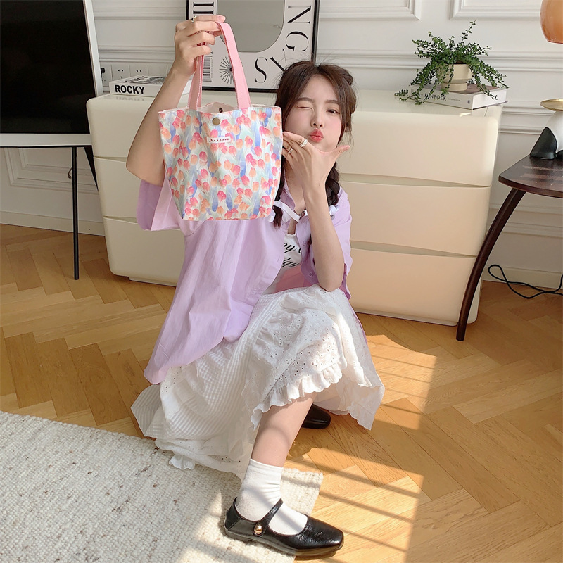 75g Weight Magnetic Buckle Closure Type Top Handle Strap Type Handbag Bags Type Casual Occasion Canvas Material Flower Pattern Spring&Summer Season Women's Gender Vacation Style Square Shape Women's Canvas Flower Vacation Square Magnetic Buckle Handbag 17
