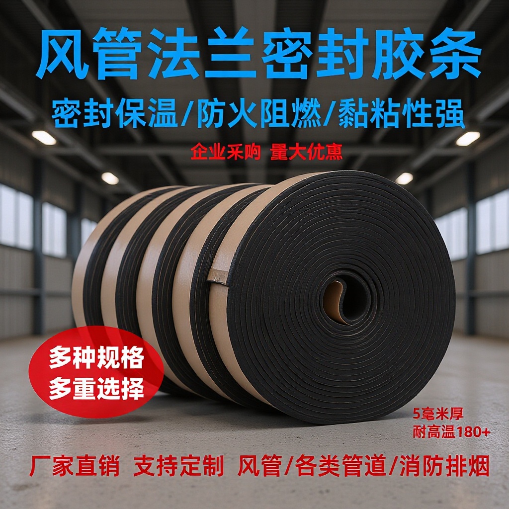 风管法兰阻燃密封胶条通风管道密封防火隔热自粘海绵发泡防风胶条