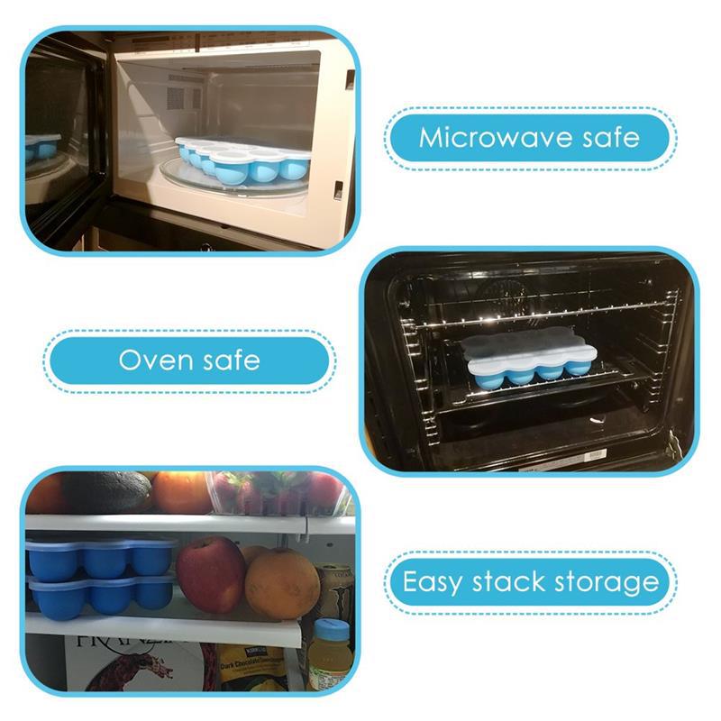 Caja de suplemento de alimentos para bebés Molde de bandeja de hielo de silicona grande Caja de suplemento de alimentos para bebés de silicona de 12 agujeros con tapa Caja de hielo doméstica Venta directa