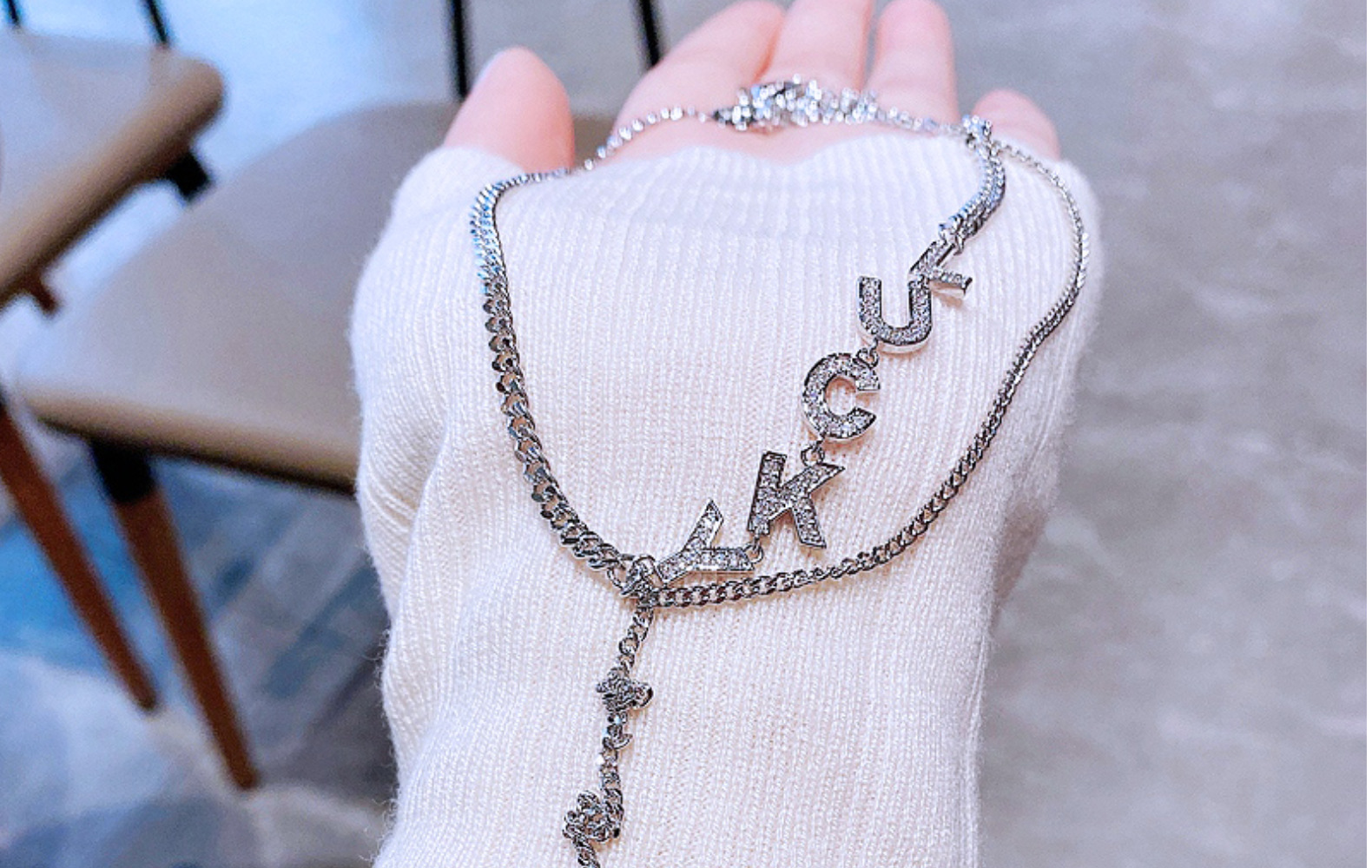 High-grade Ins Style Fashion Necklace For Women Special-interest Design Lucky Letter Xingx Pendant Clavicle Chain Sweater Chain display picture 3