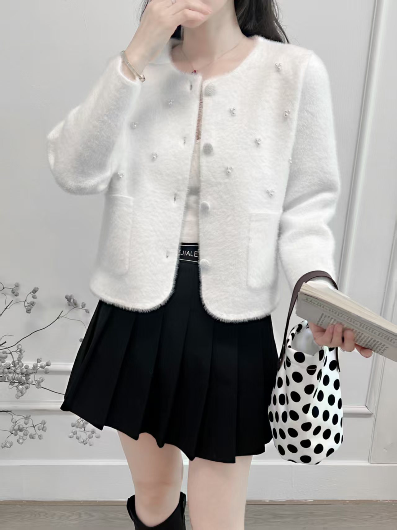 Moda coreana pequeña fragancia jersey abrigo de punto mujeres otoño 2025 nuevo suéter de cuello redondo de alta calidad