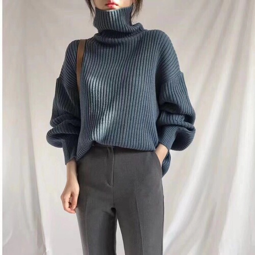 High neck sweater coat for autumn and winter, Korean style, fashionable and loose fit, versatile outerwear, chic and lazy long-sleeved top