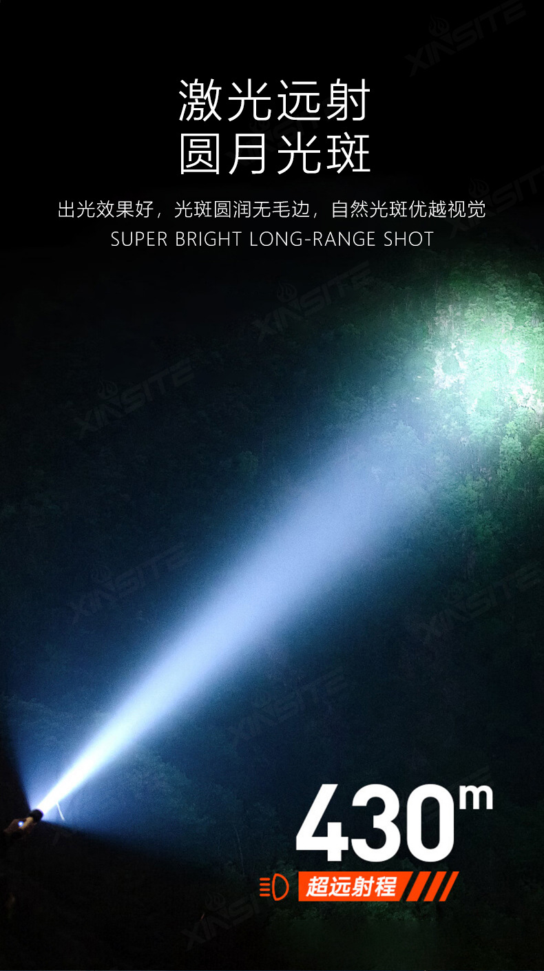 Cross-border new outdoor silver dragon flashlight multi-functional long-range lighting laser long-range working side lights