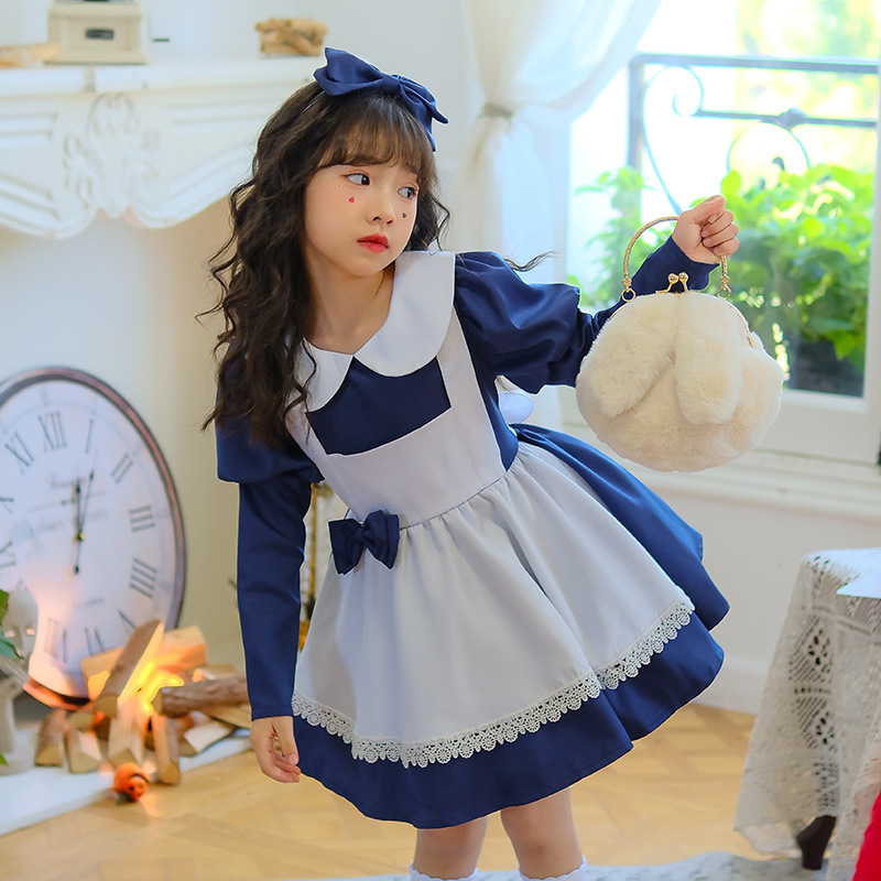 Halloween Kidsren's Costume Long-Sleeved Alice in Wonderland Maid Costume Wonderland Princess Dress Girls Lolita Costume