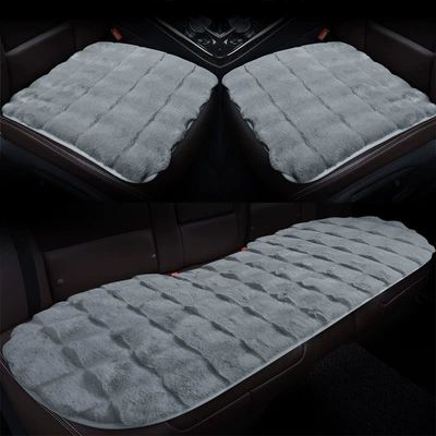 winter plush car single piece | Wool pad - gray-three-piece-set