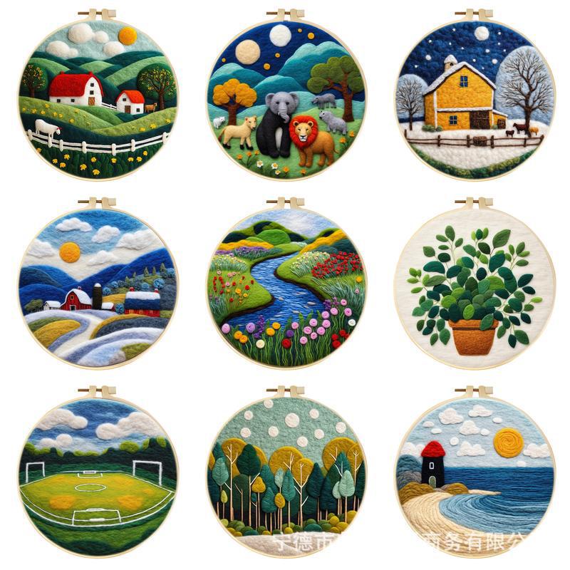 Gatyztory Needle Felting Starter Wool Felt Painting with Embroidery Frame Needle Felting Supplies for Beginners Home