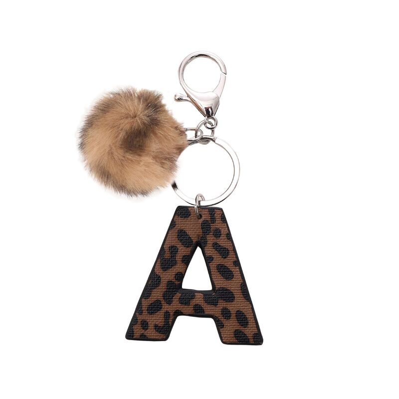 Western Cowboy Style Leopard Print Leather Keychain with Lettering and Plush Ball Accessories Cross-Border Amazon Wholesale
