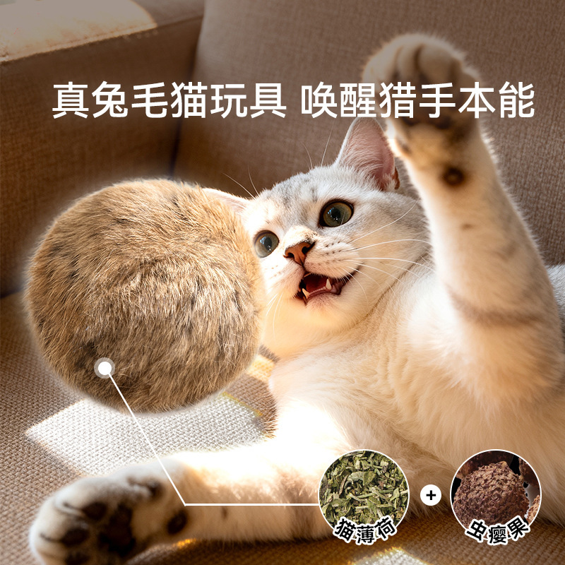 Neuro Cat Rabbit Fur Ball Cat Toy Long Hair Ball Kitten Kitten Adult Cat Playing Energy Consuming Cat Toy Ball Wholesale
