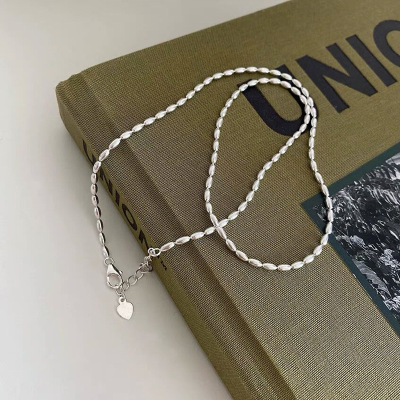 S925 Sterling Silver Rice Olive Pearl Necklace personality Simplicity senior A small minority Bead clavicle