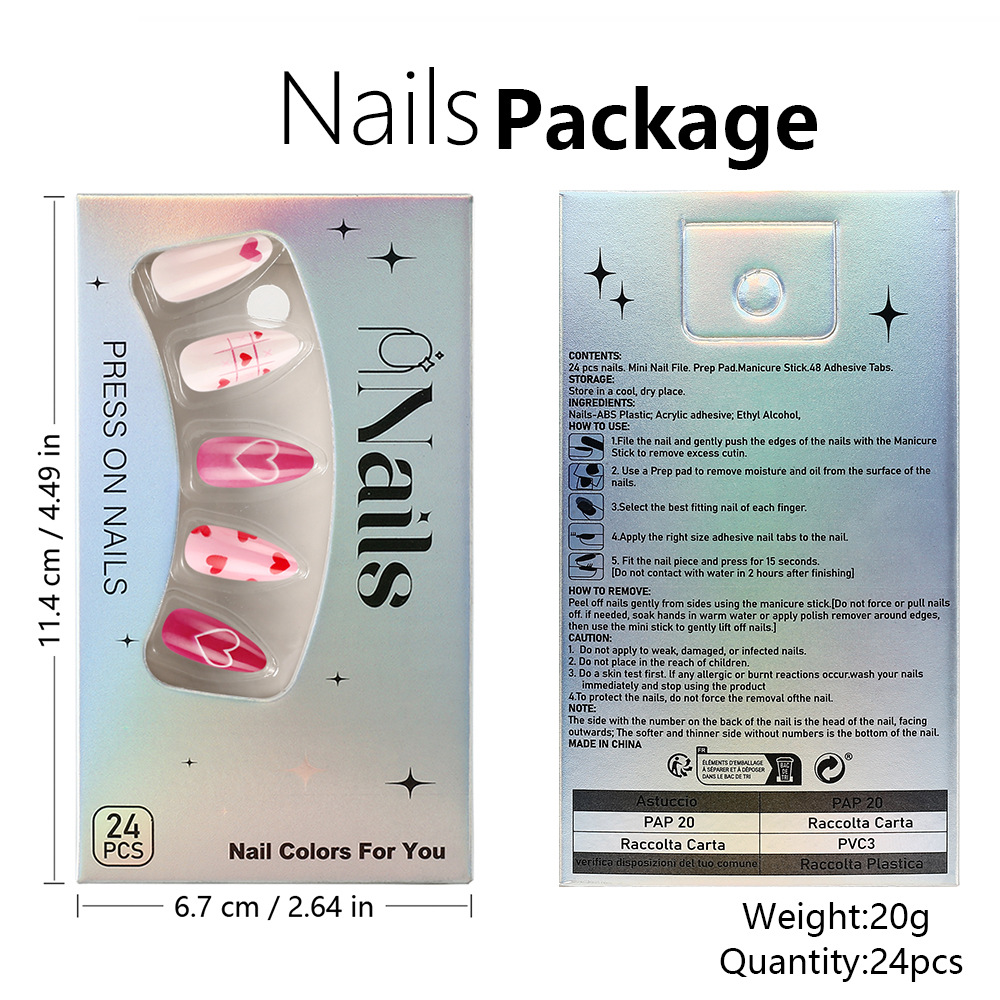 15g Weight press-on nails Nail Supplies Plastic Material Valentine'S Day Festival Heart Shape Pattern Pink Color Valentine'S Day Heart Shape Plastic Press-on Nails 11