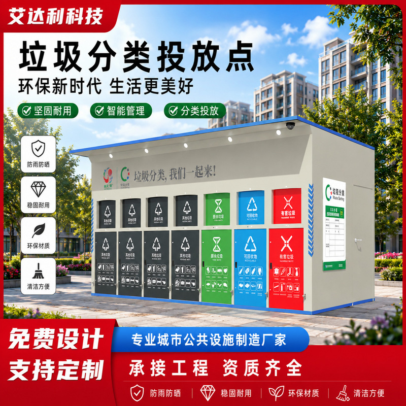 Smart garbage room, sanitation garbage collection station, residential area waste sorting bins, mobile garbage room, direct sales from manufacturer