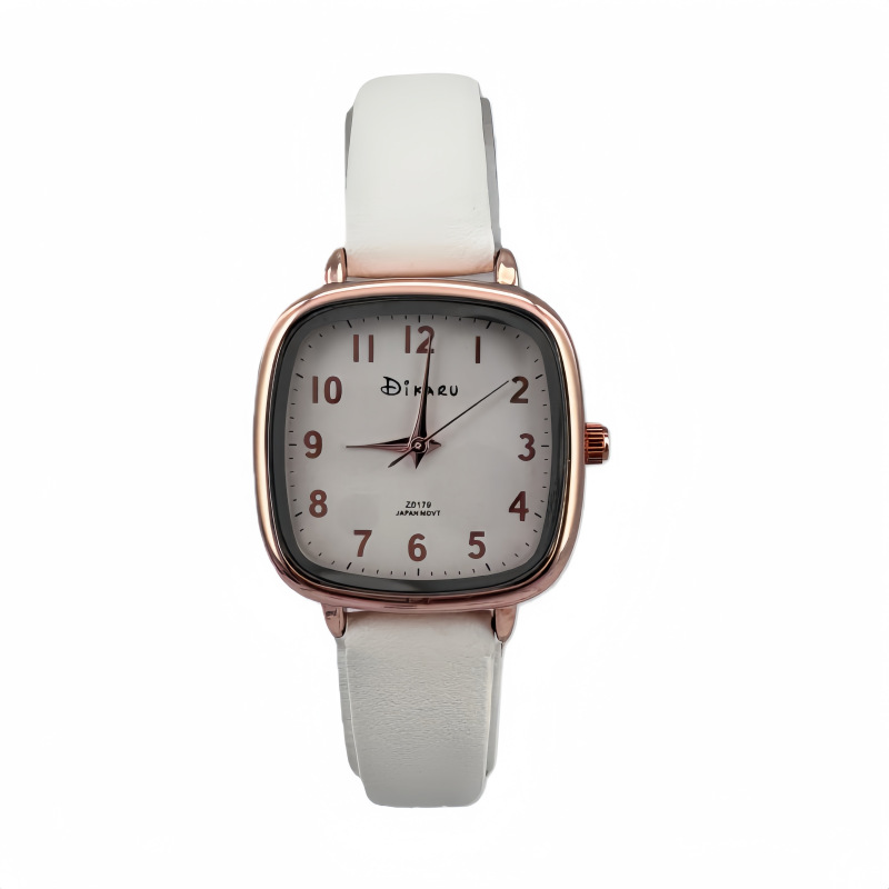 Korean Style College Wind Leather Strap Watch Women's Small Square Candy Exam High School Middle School Student Versatile High-Value Quartz Watch