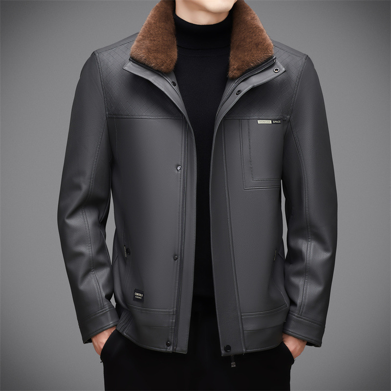 2024 New Winter Men's Leather Jacket Loose Lapel Thickeneded Youth Removable Imitation Mink Liner Jacket Men's Clothing 2024 New Winter Men's Leather Jacket Loose Lapel Thickeneded Youth Removable Imitation Mink Liner Jacket Men's Clothing