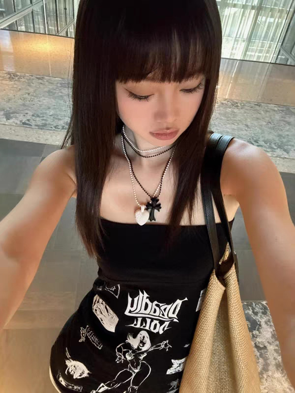 DeadlyDoll ~ estilo de cómic americano estampado en el pecho pantalonos retrógrados delgados pantalones ultra cortos