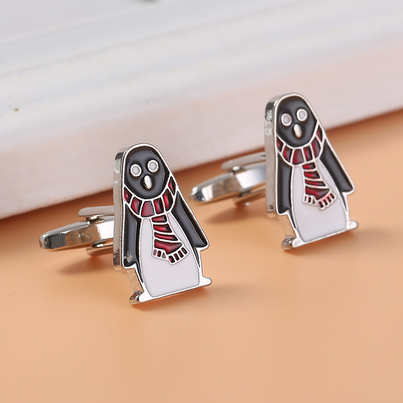 Aliexpress Cross-Border New Inlaid Cartoon Penguin Cufflinks Fashionable Men's Shirt Accessories Cuff Studs