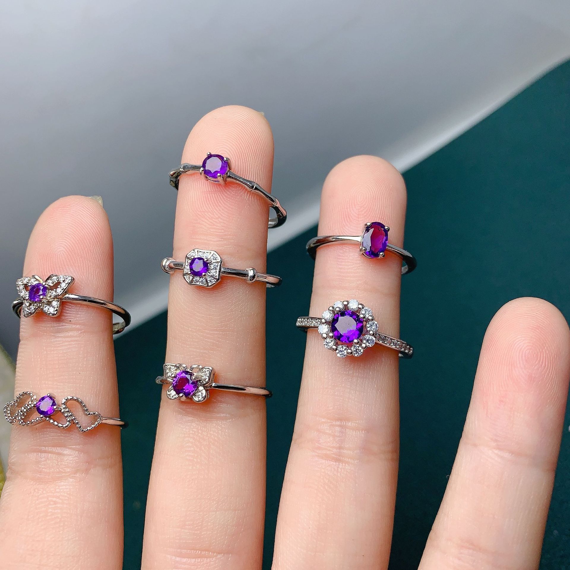 New Korean style simple 925 silver inlaid new amethyst ring multi-style sweet engagement date female ring