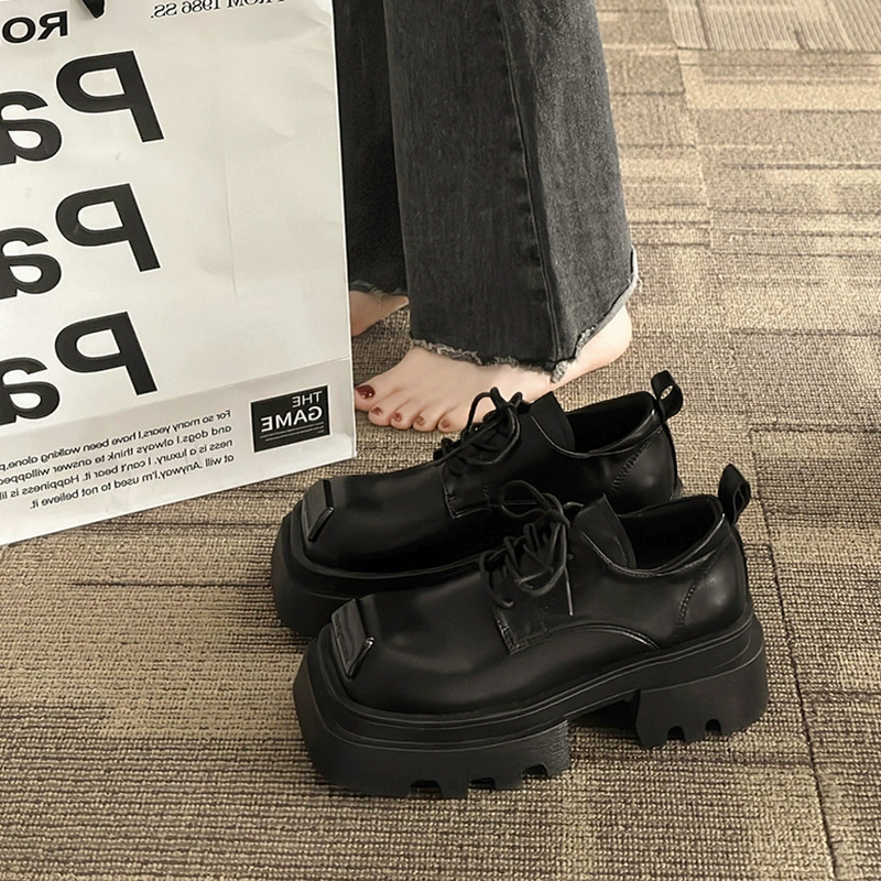 Британская обувь с большой головой маленькая кожаная обувь для женщин оптом весной новая квадратная голова ретро-колледжа ветер увеличивает толстую шнуровку