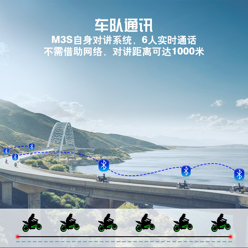Maxto Motorcycle Helmet Bluetooth Headset M3S Hd 2K Video Recording 6-Person Simultaneous Intercom Driving Recorder