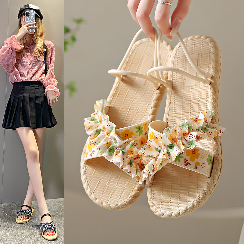 New Arrival Floral Slippers Women's Summer Outer Wear All-Match Women's Flat Non-Slip Female Student Fashion Sandals Beach Shoes