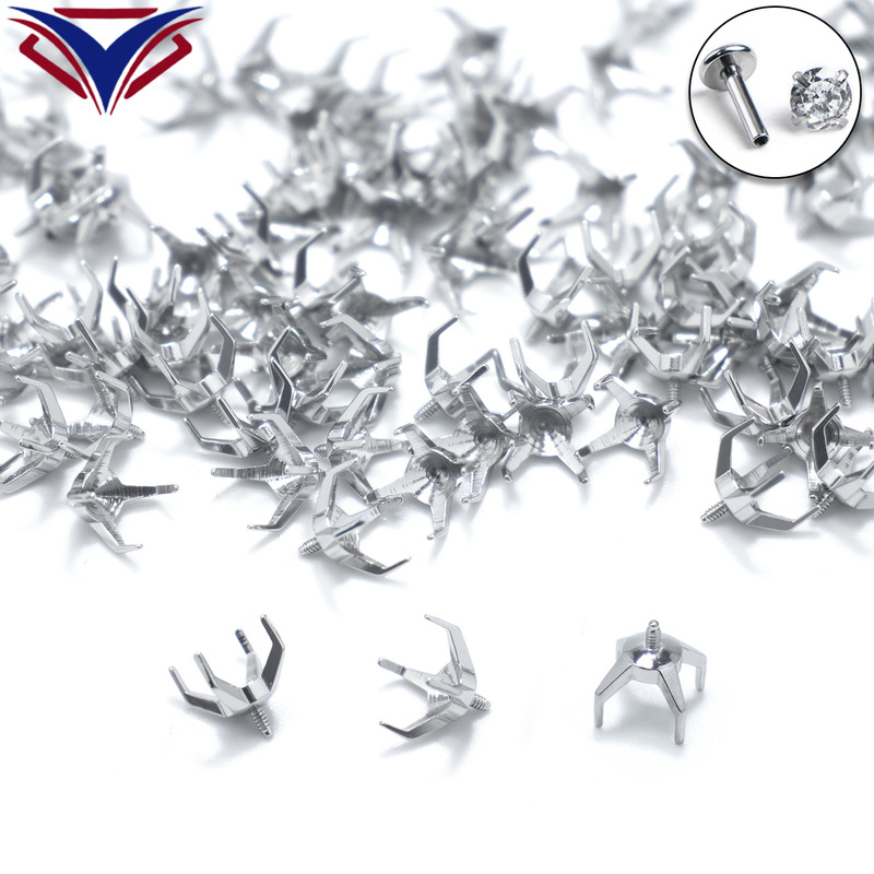 Factory direct titanium steel four-jaw air support internal thread stainless steel lip nail nose nail ear bone nail puncture accessories wholesale Factory direct titanium steel four-jaw air support internal thread stainless steel lip nail nose nail ear bone nail puncture accessories wholesale