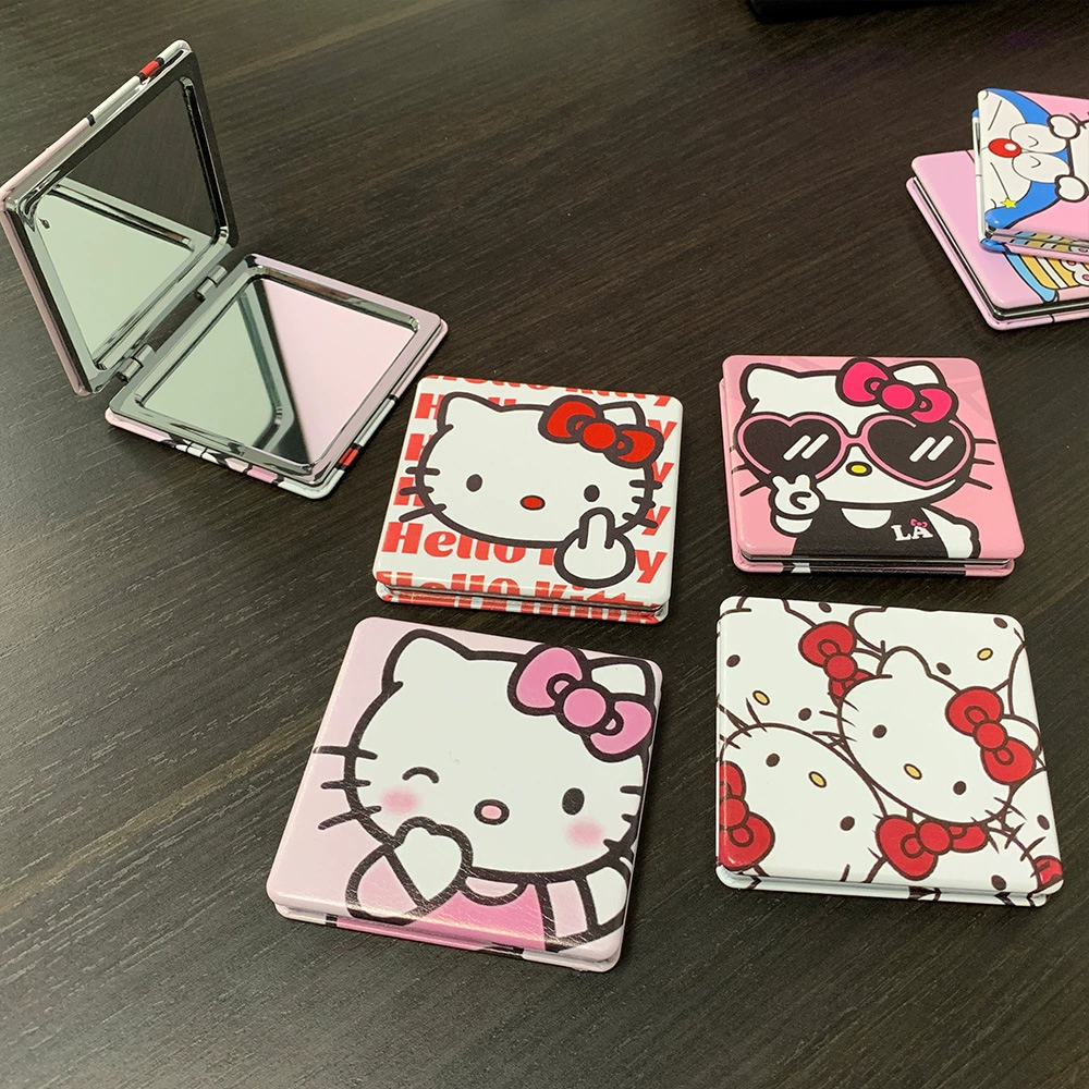 Handheld Folding Mirror (Hello Kitty) Cute Custom Print, Compact 7.1×6.7 cm for Students