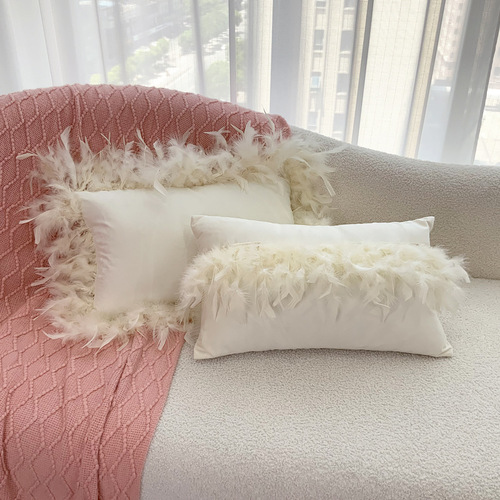 Light luxury solid color feather lace velvet pillow cushion Dutch velvet pillow back living room sofa pillow cover